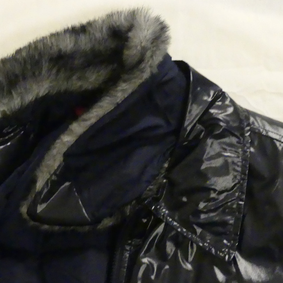 Womens Tommy Girl Vinyl Jacket Faux Fur Collar - Picture 3 of 6